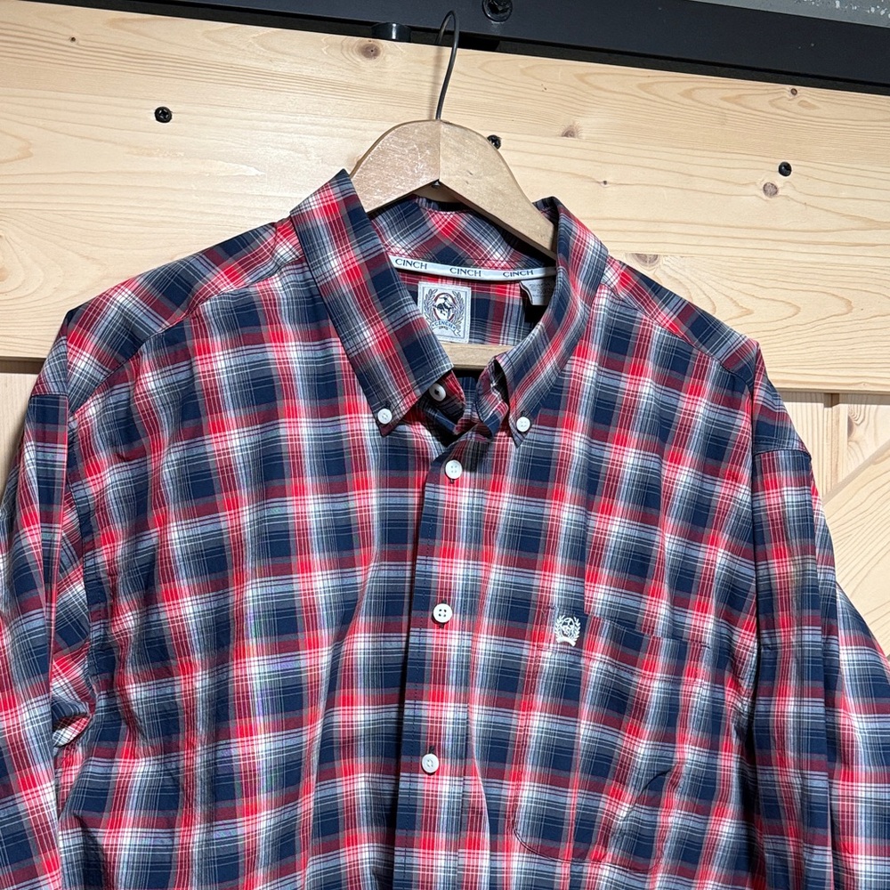 Cinch Red and Blue Checkered Button Down Shirt